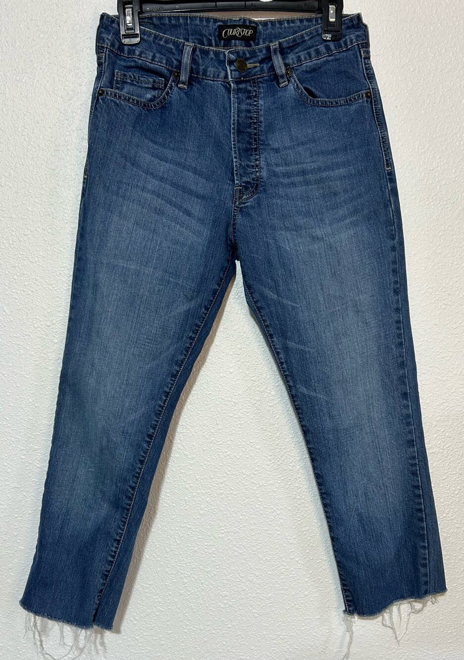 Courtshop Cleo Dark Blue Wash Button Fly Cropped Straight Leg Jeans Size 29